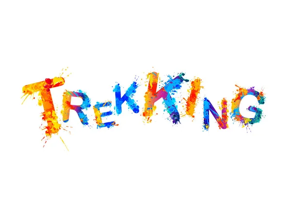 Trekking. Mot de lettres de peinture éclaboussure — Image vectorielle