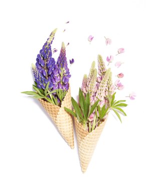 Pembe ve mavi kurt çiçek gözleme koni