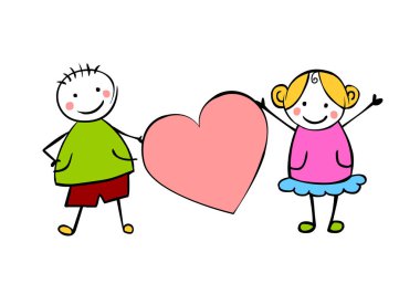 Oğlan ve kız (ya da erkek ve kadın) kalp ile. 