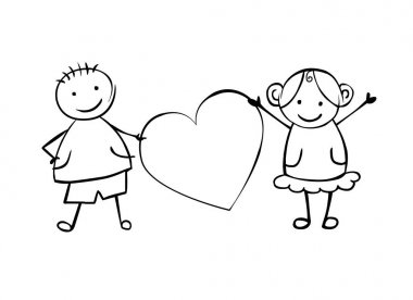 Doğrusal oğlan ve kız (ya da erkek ve kadın) kalp ile.