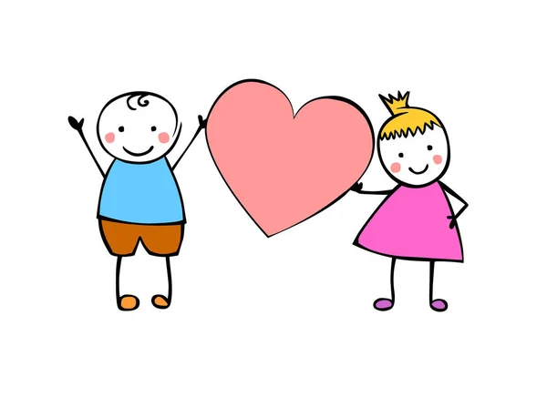 Мальчик и девочка (или мужчина и женщина) с сердцем . — стоковый вектор