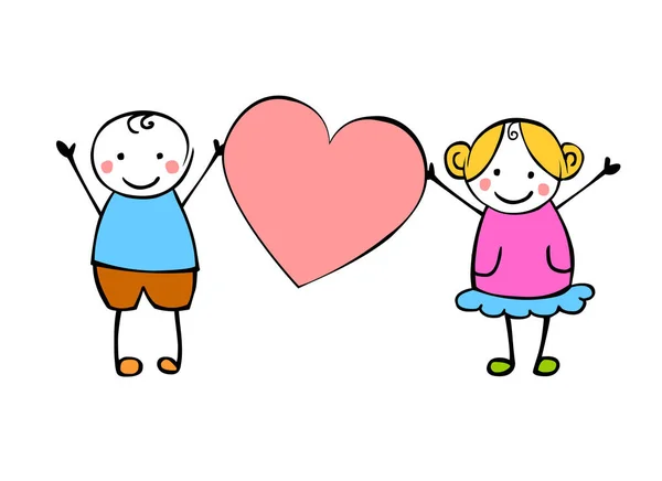 Мальчик и девочка (или мужчина и женщина) с сердцем . — стоковый вектор