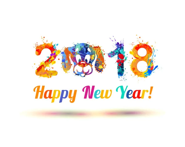 Ευτυχισμένο το νέο έτος 2018. Σκυλί ρύγχος — Διανυσματικό Αρχείο