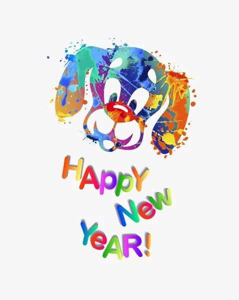快乐的新 2018 年卡。把颜料泼的狗 — 图库矢量图片