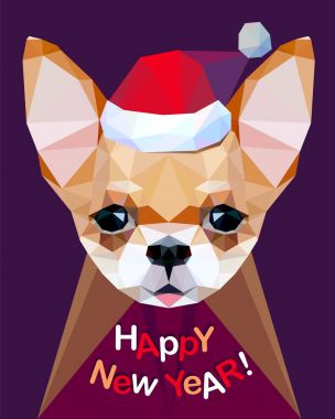 Yeni Yılınız Kutlu Olsun! Kutlama kartı. Chihuahua. Köpek - sembolü 