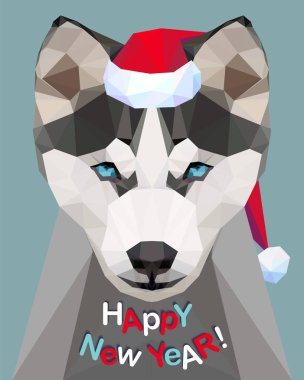 Yeni Yılınız Kutlu Olsun! Kutlama kartı. Husky. Köpek - 2018 sembolü