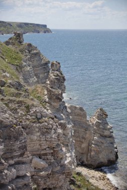 Cape Tarhankut, Dzhangul, Crimea kayalar. Karadeniz
