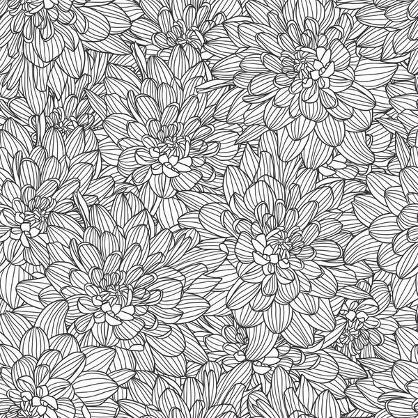 Modello senza cuciture lineare - fiori di crisantemo. Bianco e nero — Vettoriale Stock