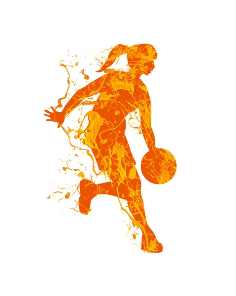 Vrouw basketballer. Vector splash verf — Stockvector