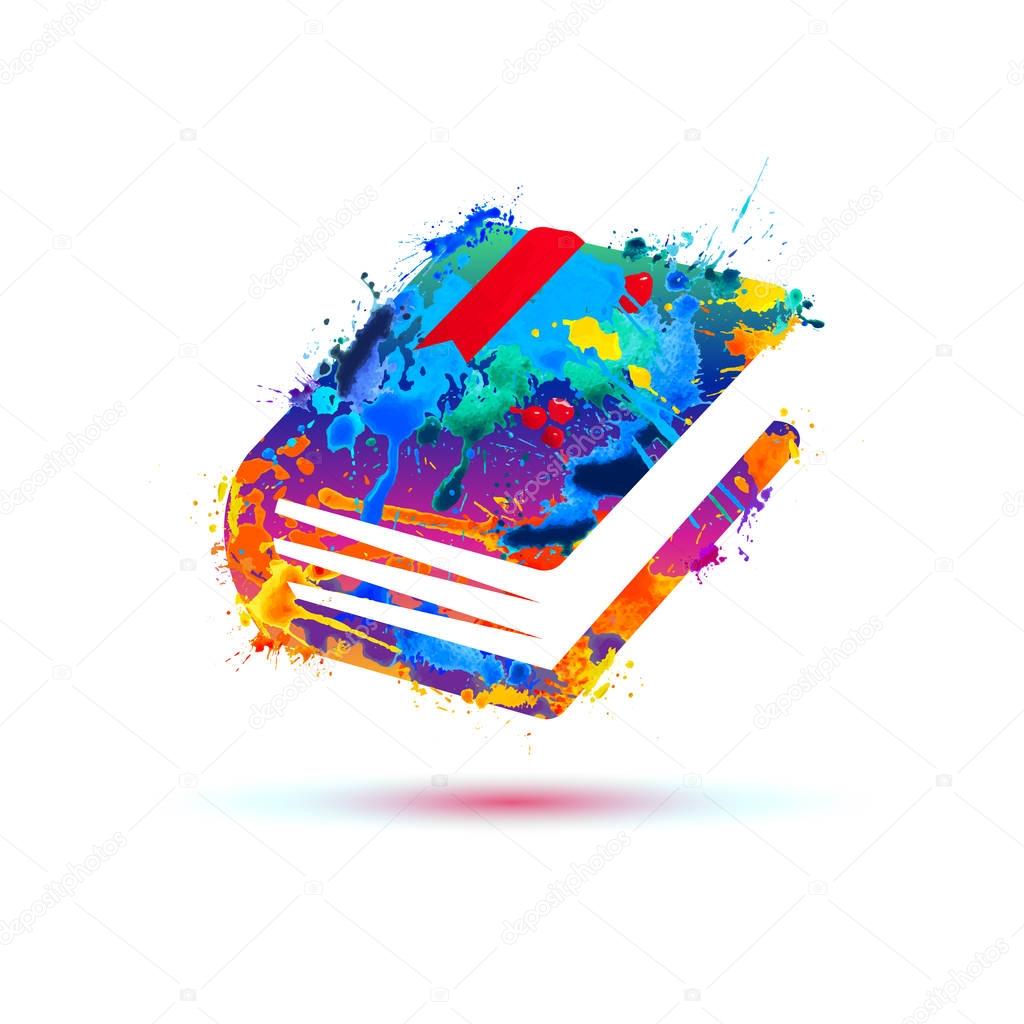 Book icon. Vector watervolor colorful splash paint