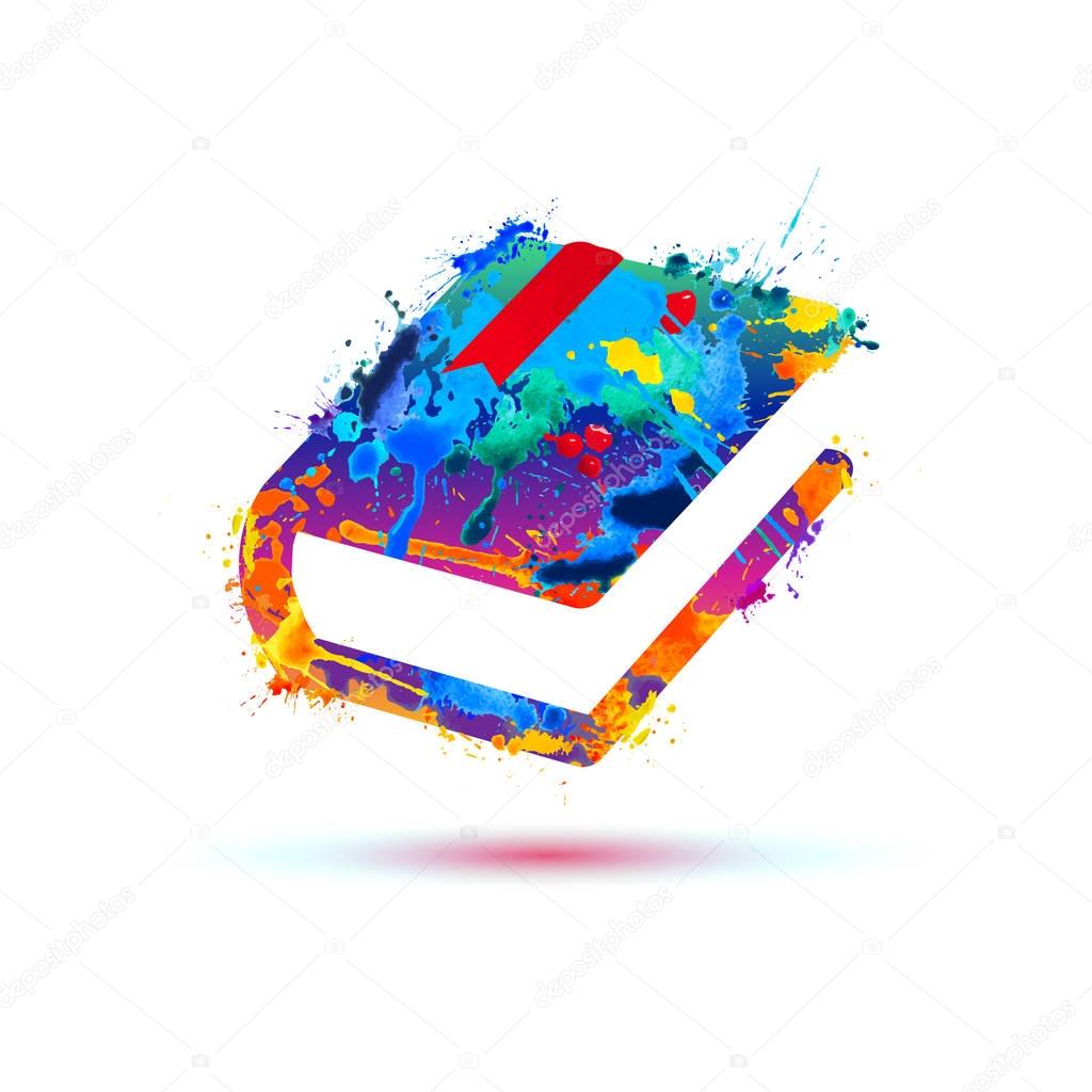 Book icon. Vector watercolor colorful splash paint