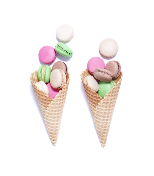Macaroons in a waffle cones — Stock Photo, Image