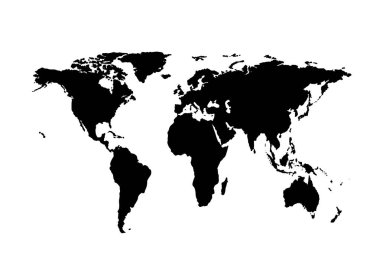 Dünya Haritası siluet vektör. Beyaz üzerine siyah