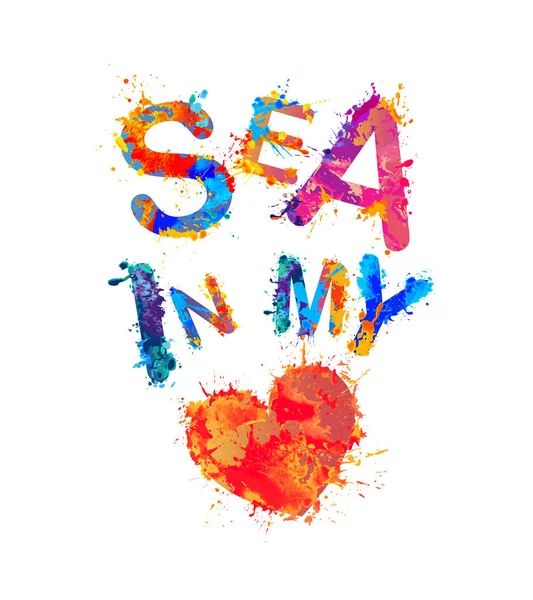 Море в моем сердце. Буквы краски — стоковый вектор