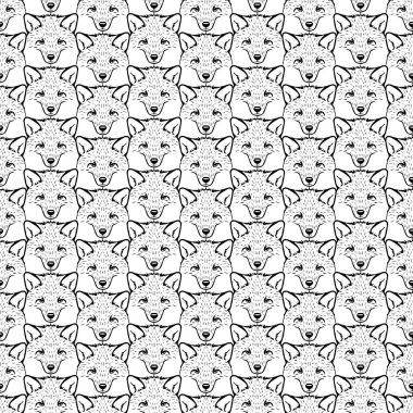 Dikişsiz düz desen - bir tilki. Siyah ve beyaz