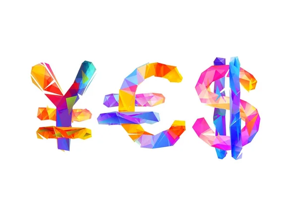 Mot "Oui" des symboles de devise - yen, euro, dollar — Image vectorielle