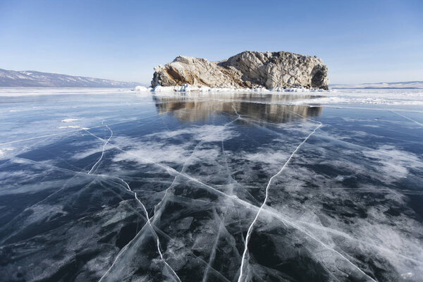 Lake Baikal Winter landscape, Borga-Dagan island. 