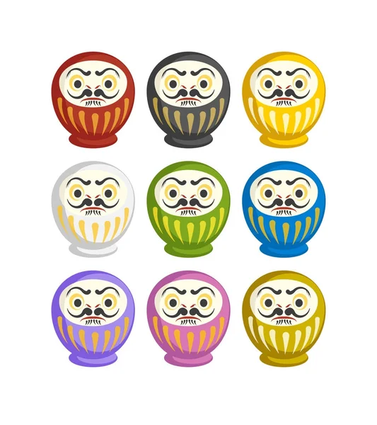 Geleneksel Japon Daruma bebek kümesi. Düz vektör. 