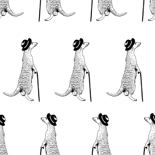 Seamless pattern - gentleman meerkat. Vector — Stock Vector