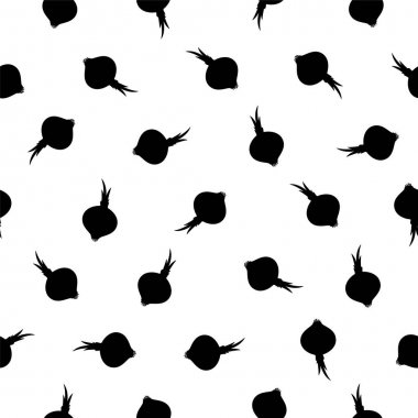 Dikişsiz desen - ampul soğan siluetleri. Beyaz üzerine siyah