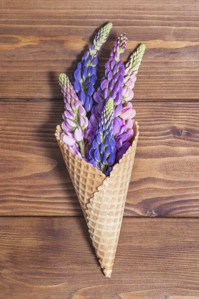 lupine flowers in waffle cone