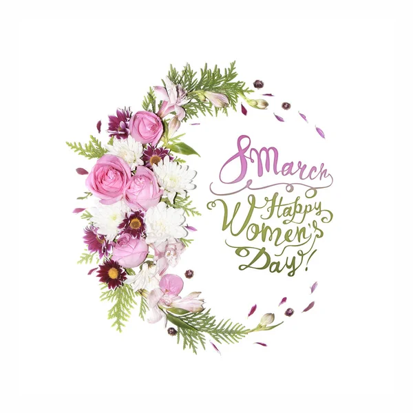8 mars. Glada kvinnodagen! Kort med blommig ram — Stockfoto