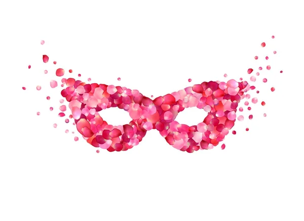 粉红玫瑰花瓣的狂欢节面具 — 图库矢量图片