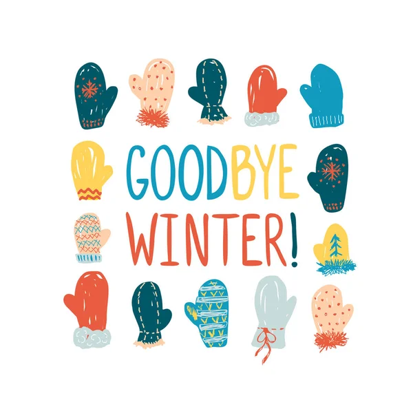 Pożegnanie zimy! Kartkę z życzeniami z rękawiczki — Wektor stockowy