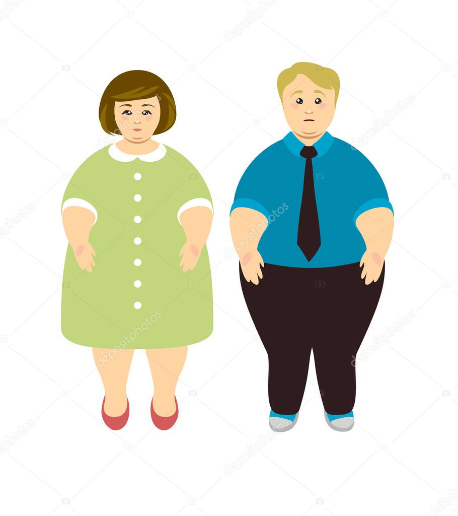 Overweight man and woman. Vector 
