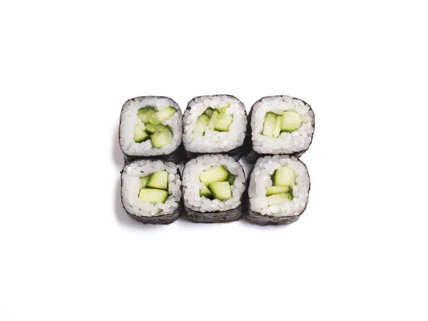 Rolls with cucumber on white background — Stock Photo, Image