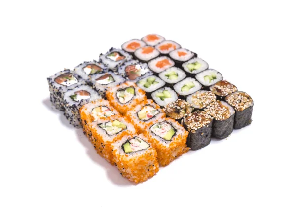 Different rolls set on white background. Japanese food. — Stock Photo, Image