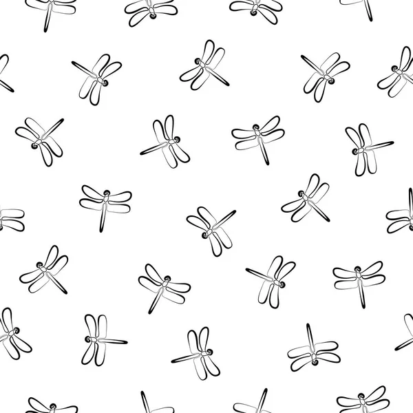 Seamless pattern. Flat linear dragonfly — Stock Vector