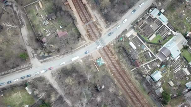 Trafikstockning Järnvägsövergång Nära Stationen Lugovaya Moscow Region Ryssland — Stockvideo