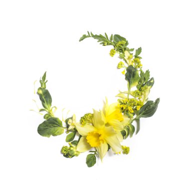 Beyaz zemin üzerine Sarı çiçekli çiçek kompozisyon