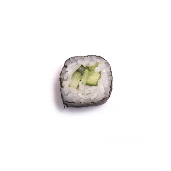 Roll with cucumber on white background — Stock Photo, Image