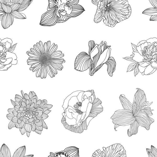 Seamless pattern of different flowers. — Stock Vector