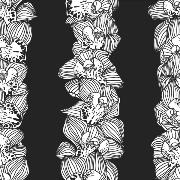 花のストライプ蘭の花の線形シームレスパターン — ストックベクタ