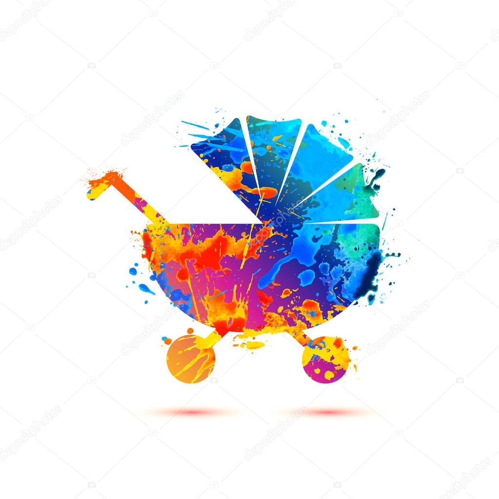 Baby carriage icon. Splash paint