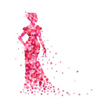 Pembe gül yaprakları bir kadın silüeti