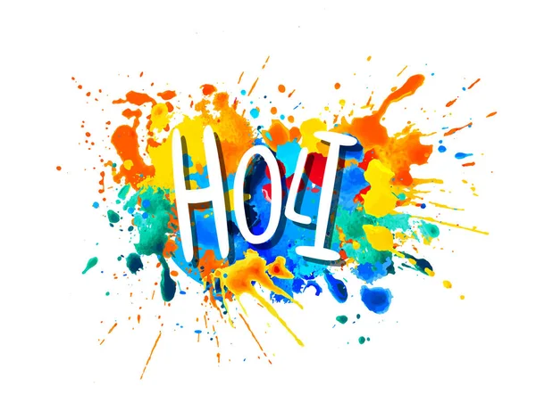 Λέξη Holi Διανυσματικό Χρώμα Πιτσιλίσματος Ουράνιο Τόξο — Διανυσματικό Αρχείο