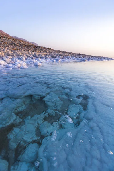 Sal Orilla Del Mar Muerto Jordania Atardecer Paisaje — Foto de Stock