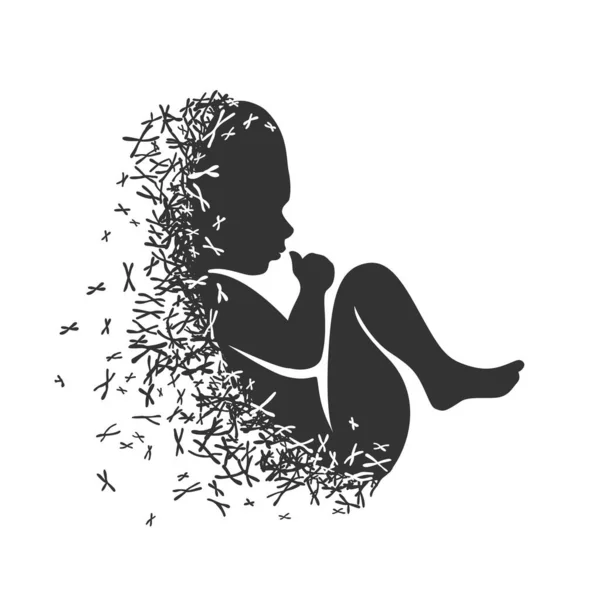 Newborn Silhouette Vector Baby Symbol Chromosomes Black White — Stock Vector
