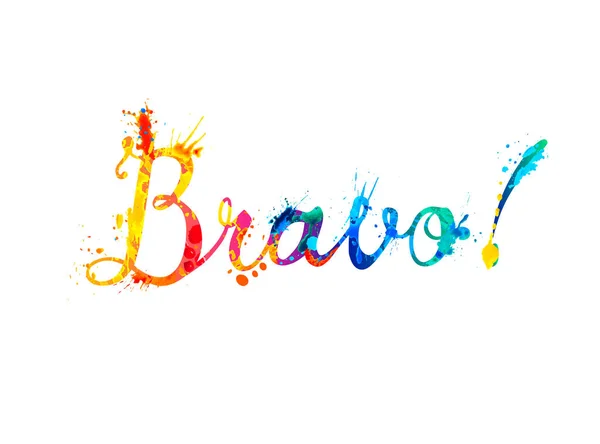 Bravo Mot Vectoriel Lettres Calligraphiques Peinture Éclaboussante — Image vectorielle