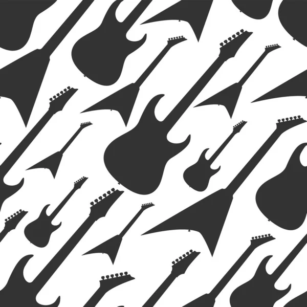 Modèle Vectoriel Sans Couture Guitare Électrique Noir Sur Blanc — Image vectorielle
