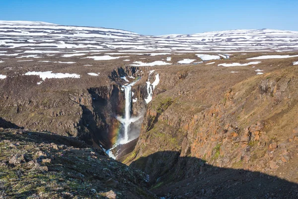 Waterval Regenboog Hikikal Rivier Putorana Plateau Taimyr Rusland Siberië — Stockfoto