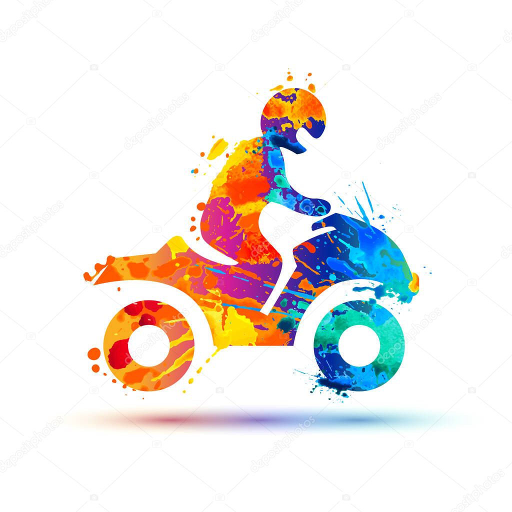 Man on a ATV silhouette. Vector splash paint icon