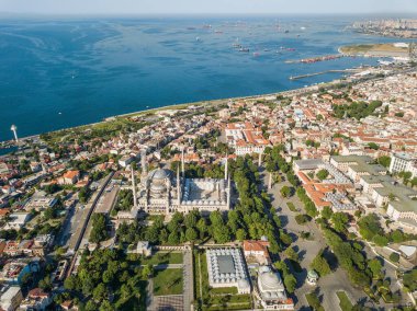 İstanbul 'daki Sultanahmet Mavi Camii. Hava görünümü