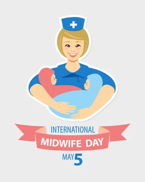 Internationale Vroedvrouw Dag Mei Vector Platte Kaart Felicitatiekaart — Stockvector