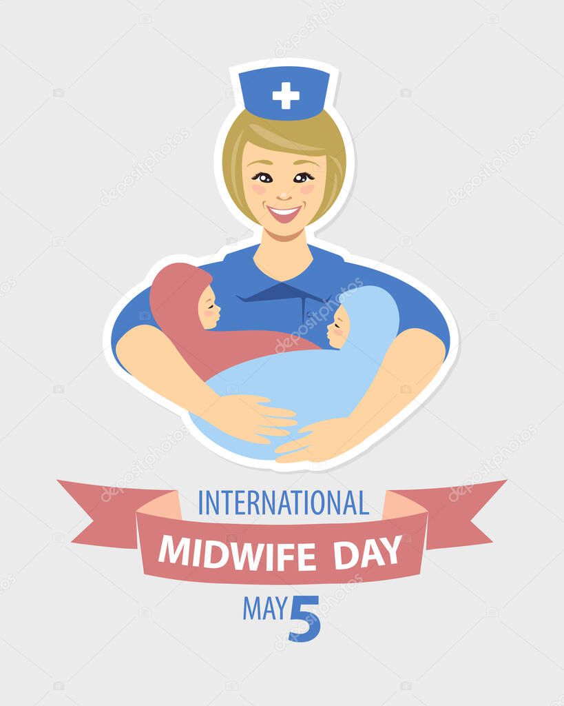 International midwife day. May 5. Vector flat card congratulation card