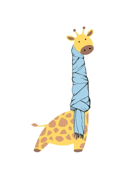 Giraff klädd i en scarf. Söt illustration — Stock vektor